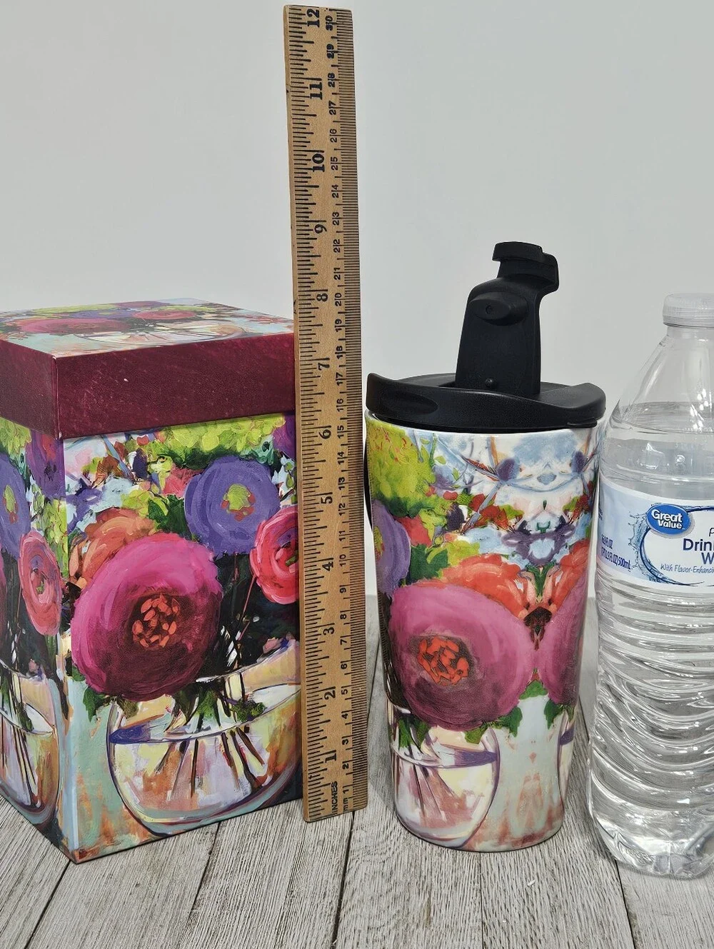 The Perfect Cup 17 oz. Ceramic Floral Cup Travel Mug by Cypress Home with Decora